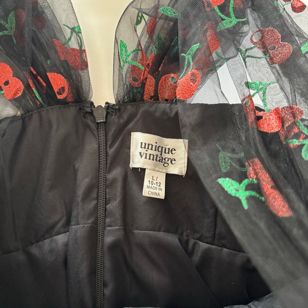 Unique Vintage Heart & Soul Cherry Print Babydoll Dress Women’s Large Rockabilly - Picture 4 of 10